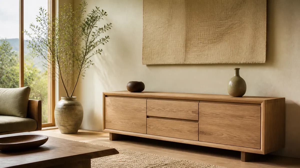 Mueble artesanal de madera en un ambiente cálido